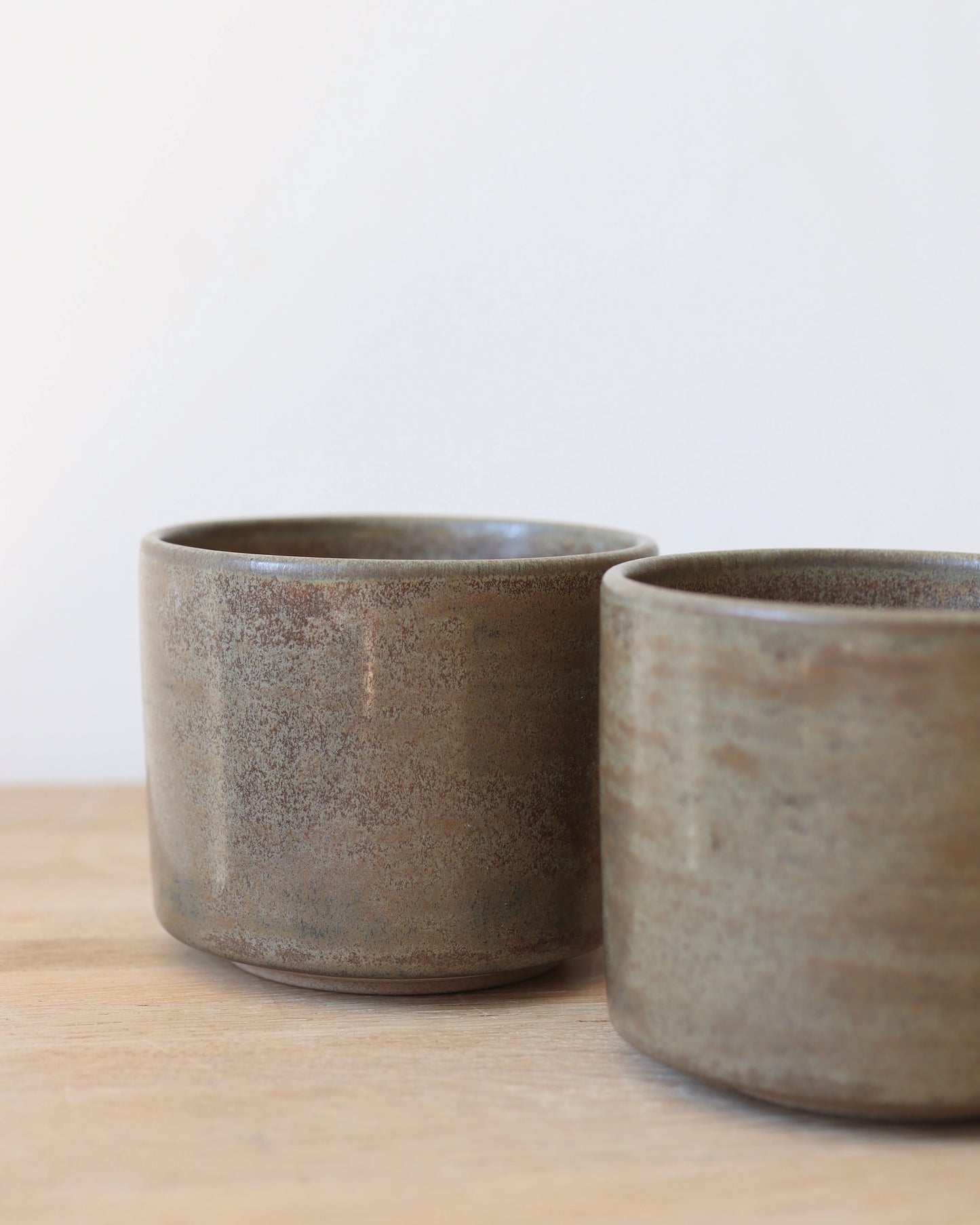 handmade ceramic toffee stoneware cappuccino cups in smoke
