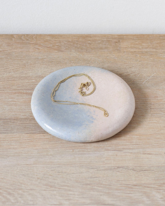 Cloud Jewelry Dish – handmade white speckled stoneware dish with smooth clear glaze and soft airy finish, perfect for rings and small treasures by Zeyah Ceramics.