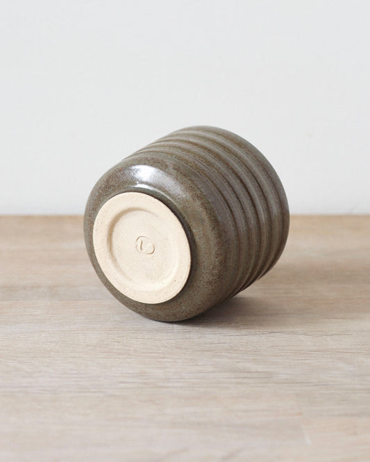 Terra Espresso Cup – handmade stoneware espresso cup with a brown, green glaze, 180 ml capacity, crafted in Amsterdam by Zeyah Ceramics.